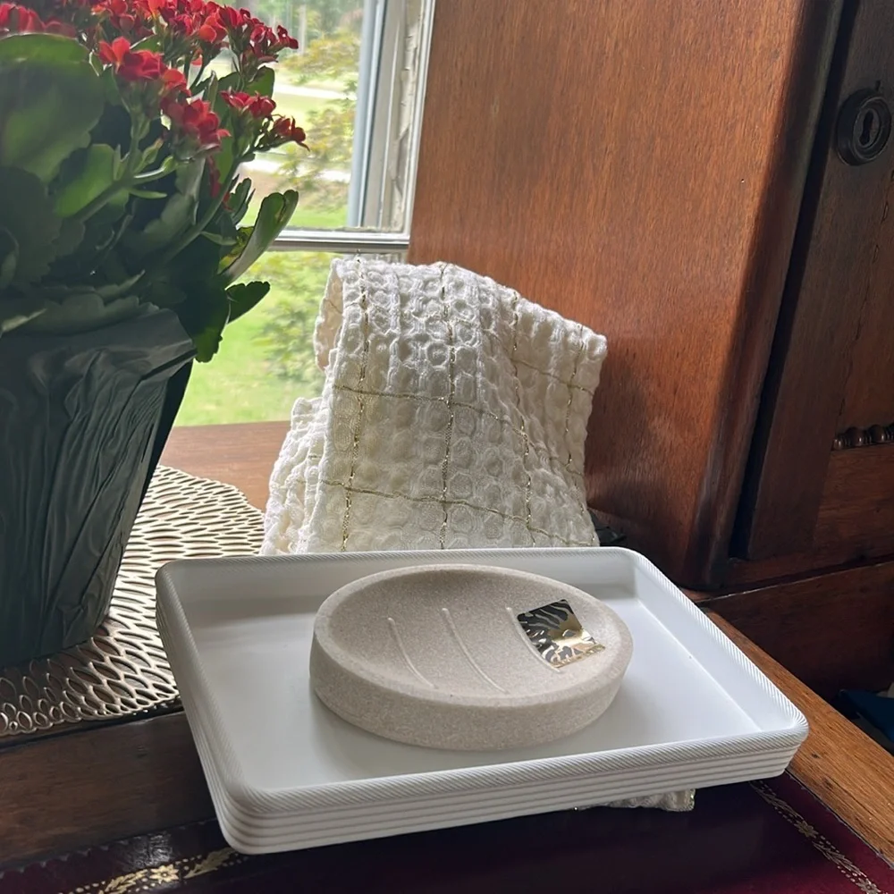 Anne Klein Textured Beige White Soap Dish NEW